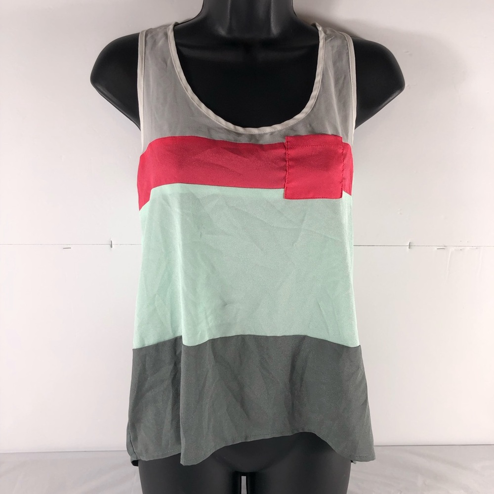 Ambiance Apparel Ladies Small Sleeveless Sheer Multicolor Color block Tank.